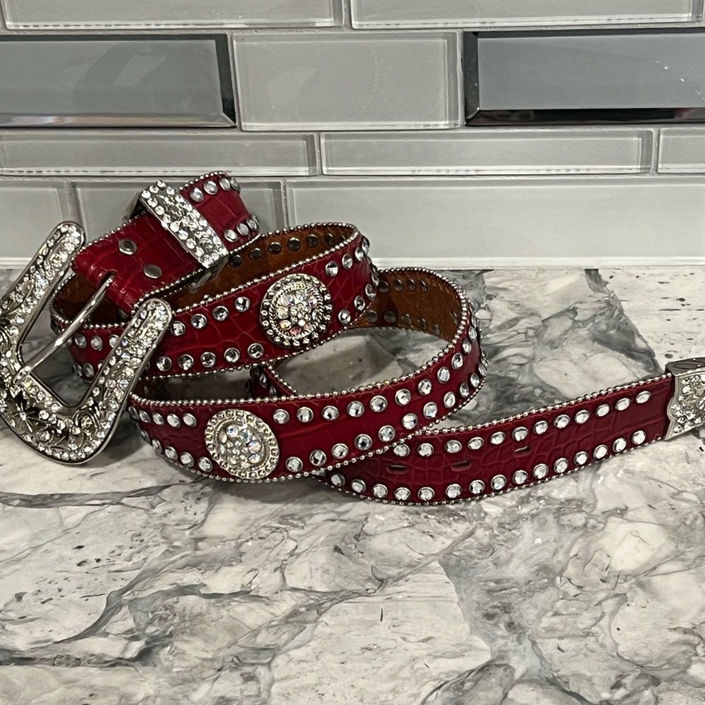 Blazin Roxx Red and Silver Western Belts with Rhinestones